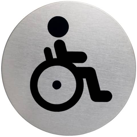 Pittogramma adesivo ''WC diversamente abili'' DURABLE acciaio inox argento metallizzato Ø 83 mm - 490623
